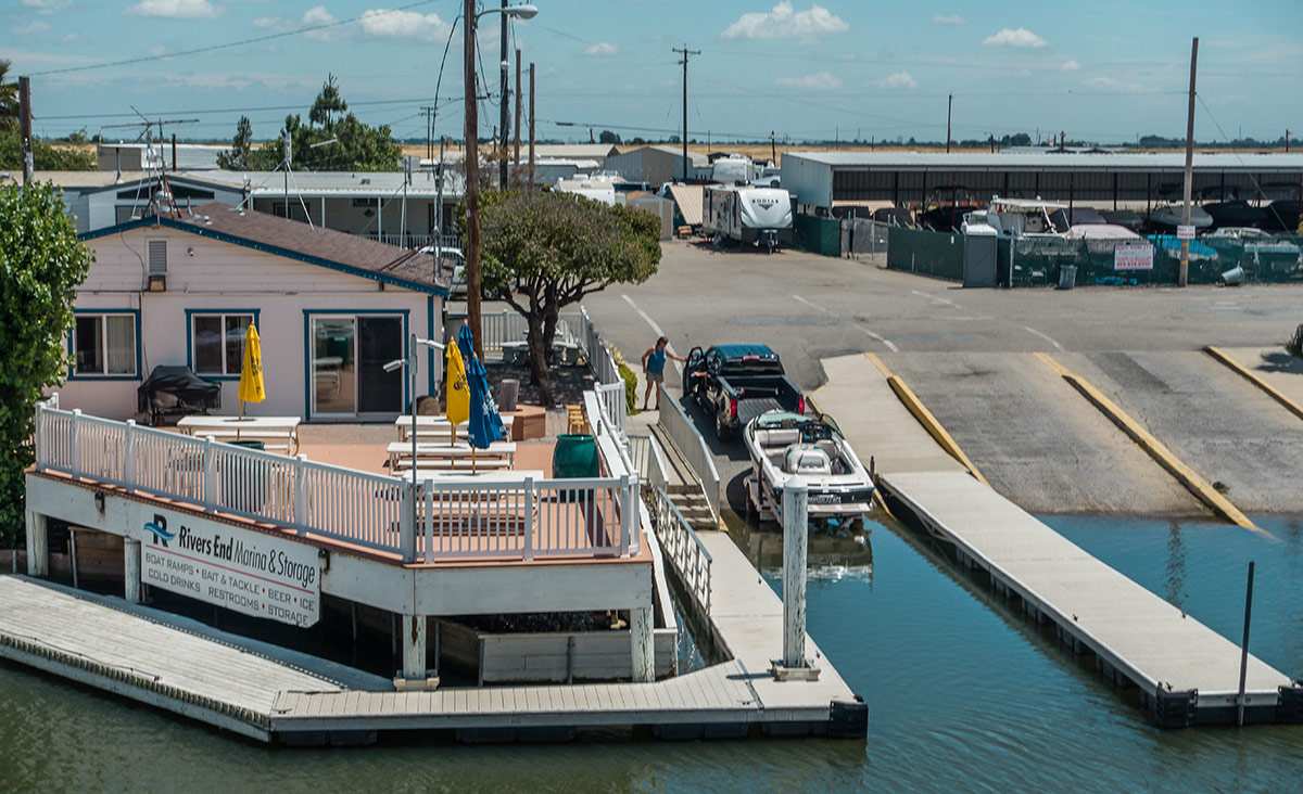 Our boat storage facility is just next door to a triple boat ramp into Delta waterways.
